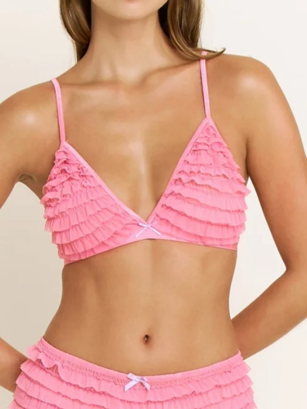 coquette pink ruffle frill bralette with bow